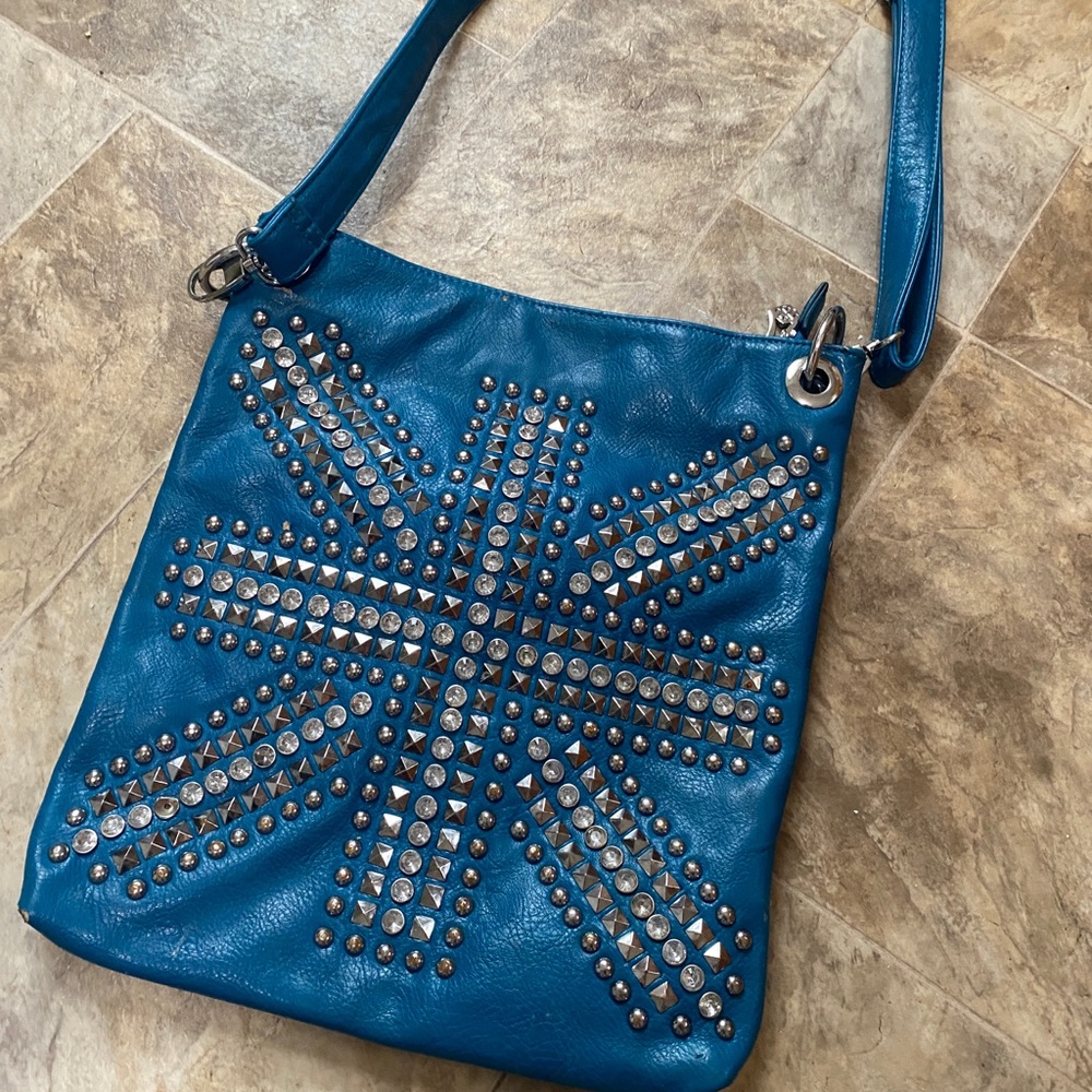 Teal studded handbag